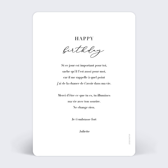 Carte anniversaire Effet de Texte Verso