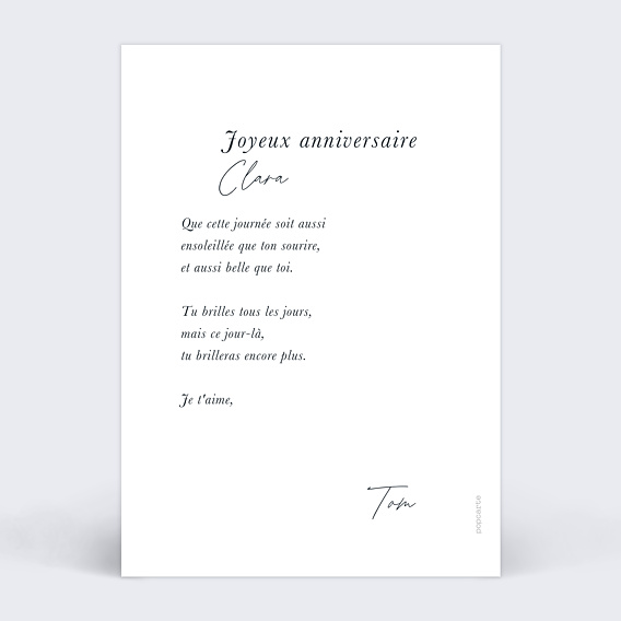 Carte anniversaire Effet Photo Vintage Verso