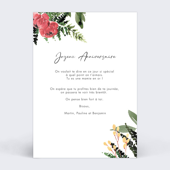 Carte anniversaire Fleurs Sauvages Verso