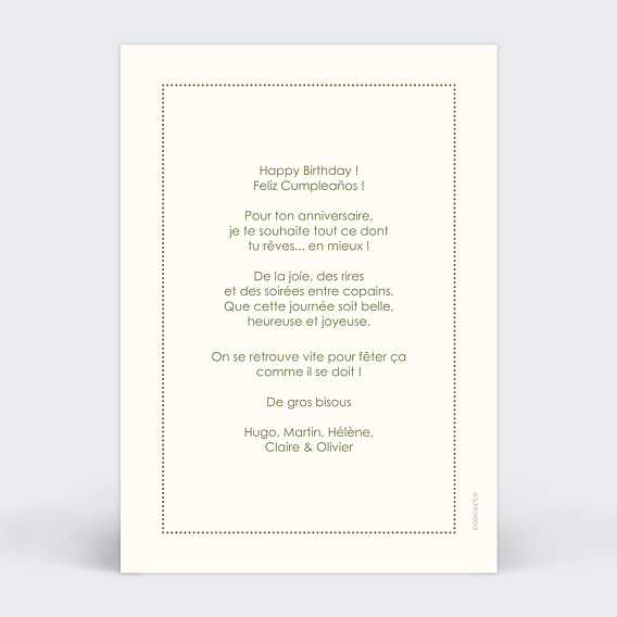 Carte anniversaire Grands chiffres petite photo Verso