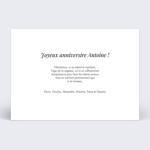 Carte anniversaire Harmonie Verso