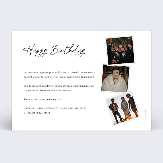 Carte anniversaire Multi Polaroids Verso