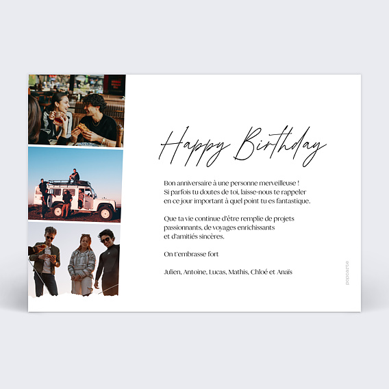 Carte anniversaire Photobooth Verso