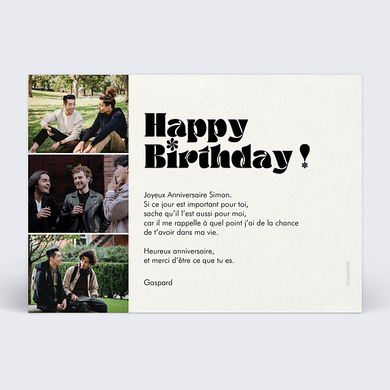 Carte anniversaire Pleine Page Verso