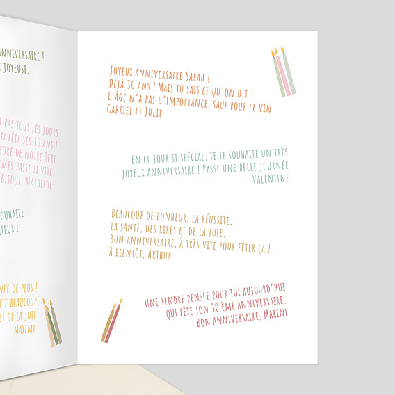 Carte anniversaire Bougies Multicolores Intérieur Droit