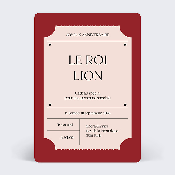 Carte anniversaire Ticket de spectacle