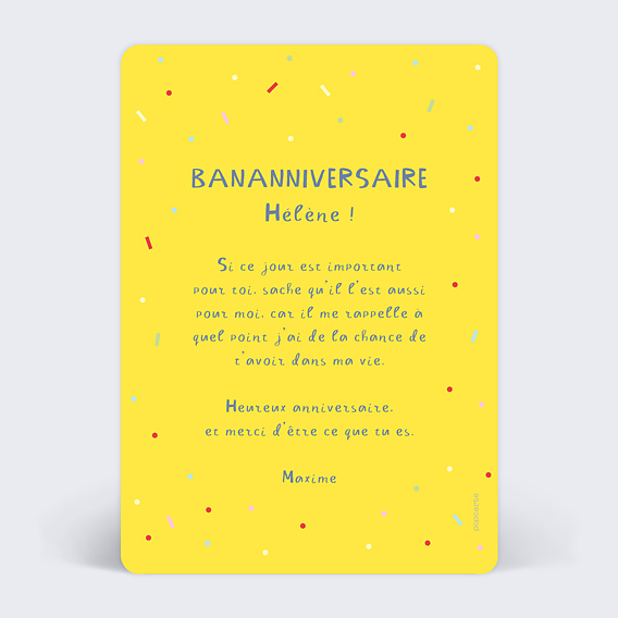 Carte anniversaire Banane Festive Verso