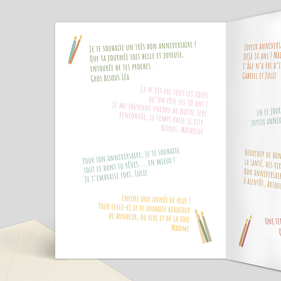 Carte anniversaire Bougies Multicolores Intérieur Gauche