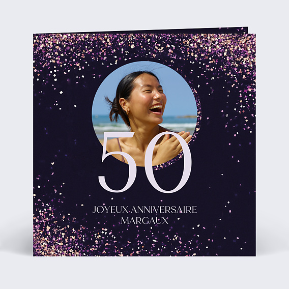 Carte anniversaire Paillettes roses