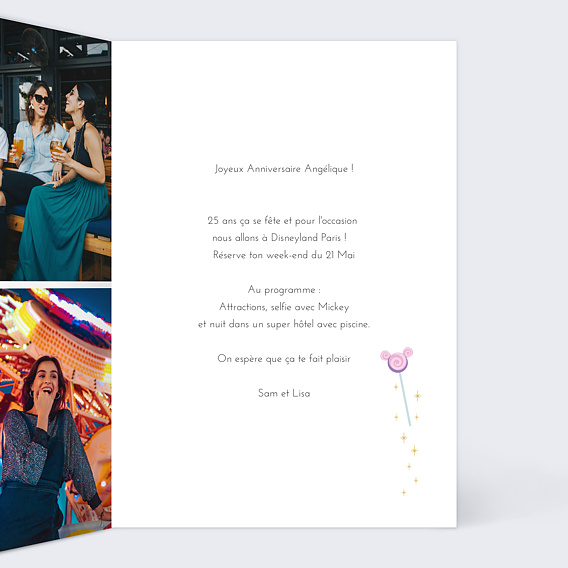 Carte anniversaire Bon pour Disney Intérieur Droit