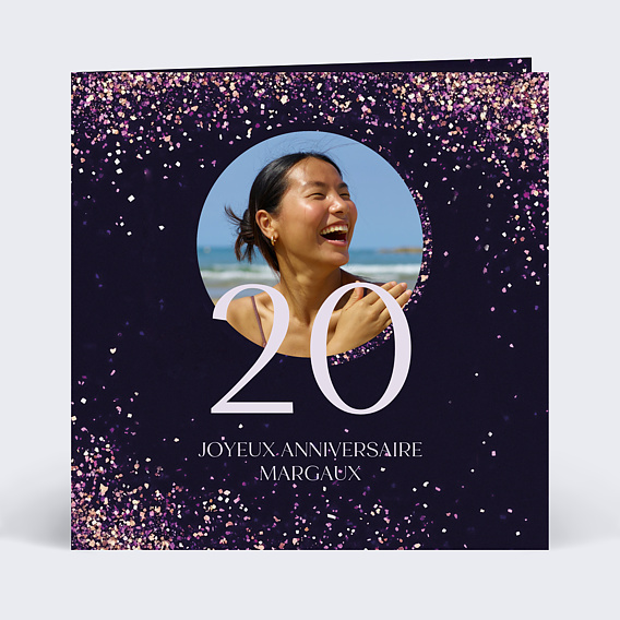 Carte anniversaire Paillettes roses