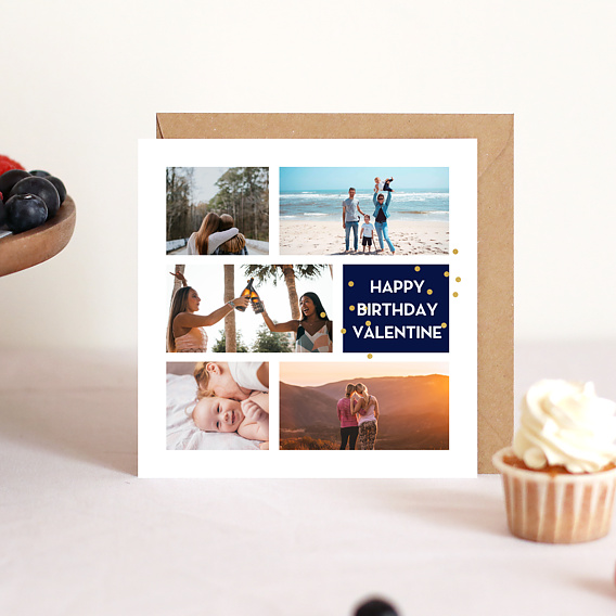 Carte anniversaire Multiphoto Bleu Après 4