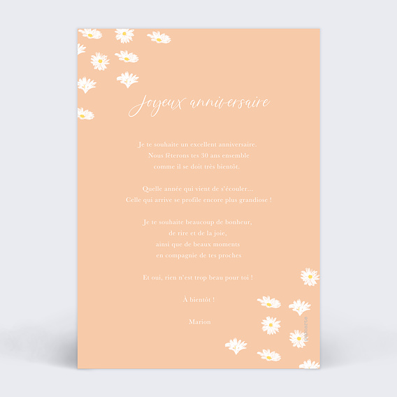 Carte anniversaire Marguerite Verso