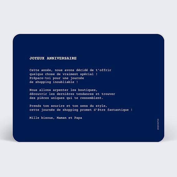 Carte anniversaire Bon pour shopping Verso