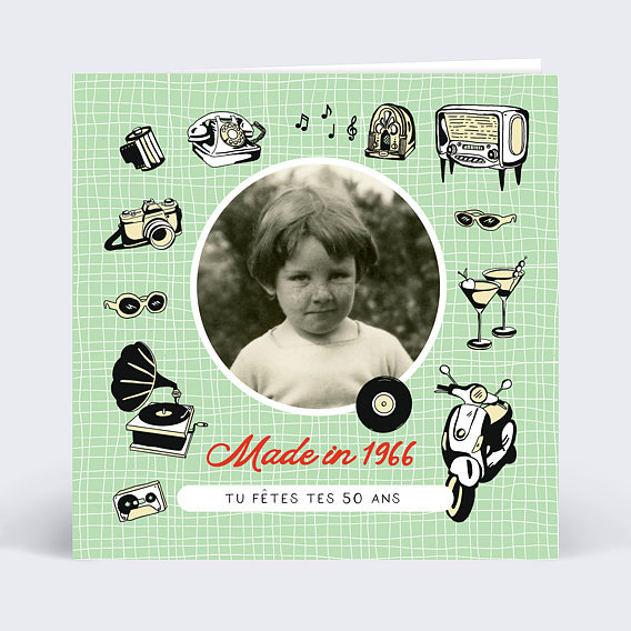 Carte anniversaire Objets des années 60