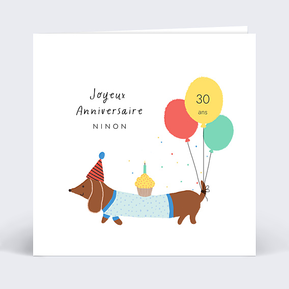 Carte anniversaire Chien Saucisse