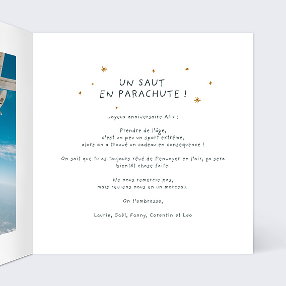 Carte anniversaire Bon Pour Parachute Intérieur Droit