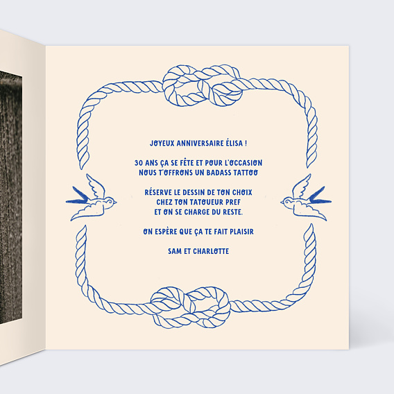 Carte anniversaire Bon pour un tatouage Intérieur Droit