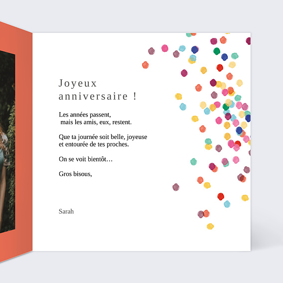 Carte anniversaire Confettis Colorés Intérieur Droit