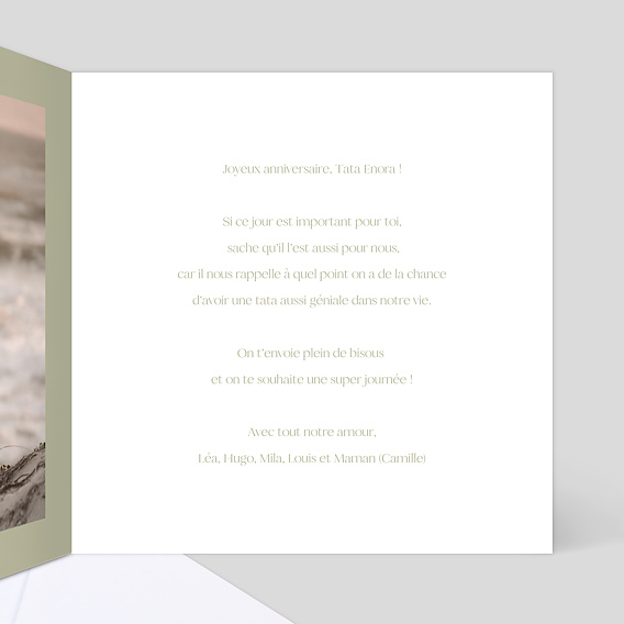 Carte anniversaire Etiquette Carré Intérieur Droit