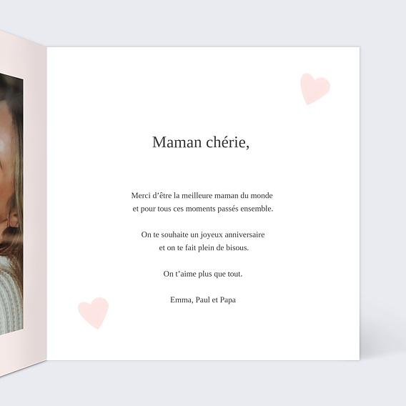 Carte anniversaire Grands Coeurs Roses Intérieur Droit