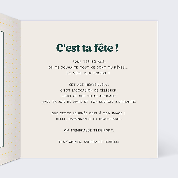 Carte anniversaire Objets des années 70 Intérieur Droit