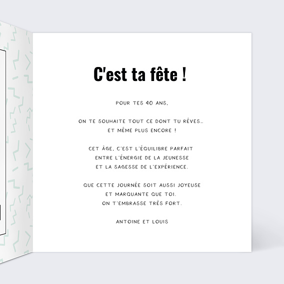 Carte anniversaire Objets des années 80 Intérieur Droit