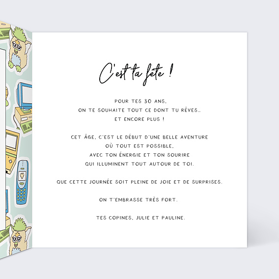 Carte anniversaire Objets des années 90 Intérieur Droit