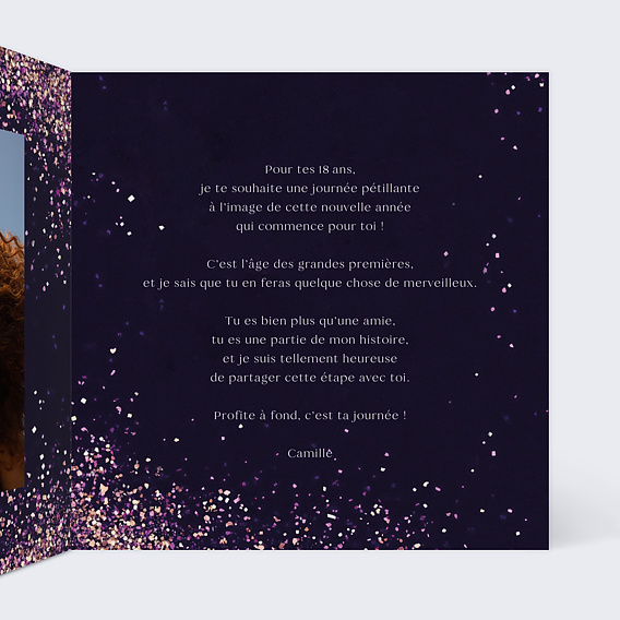 Carte anniversaire Paillettes roses Intérieur Droit