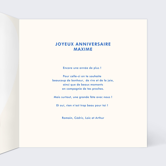 Carte anniversaire Plus 1  Intérieur Droit