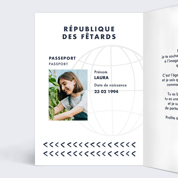 Carte anniversaire Passeport Intérieur Gauche