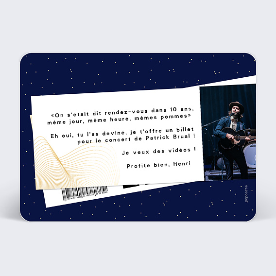 Carte anniversaire Billet de Concert Verso