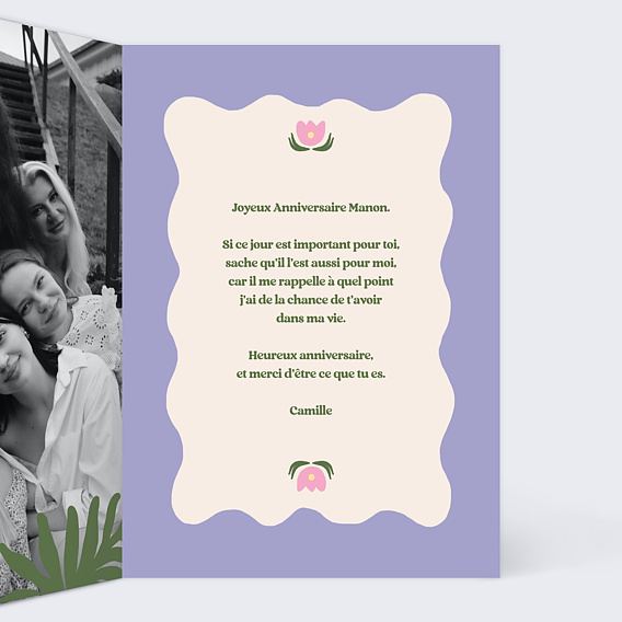 Carte anniversaire Fleurs modernes Intérieur Droit