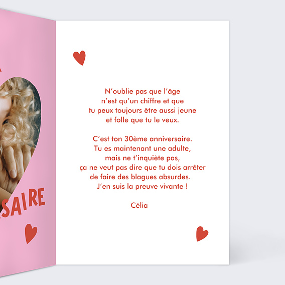 Carte anniversaire Coeur Génial Intérieur Droit