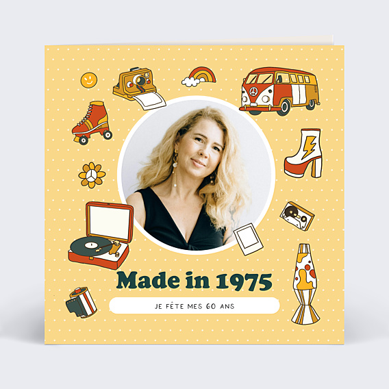 Carte anniversaire Objets des années 70