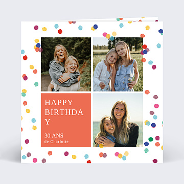 Carte anniversaire adulte Confettis Colors