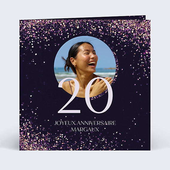 Carte anniversaire Paillettes roses