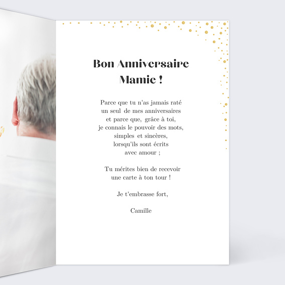 Carte anniversaire Pailettes Intérieur Droit