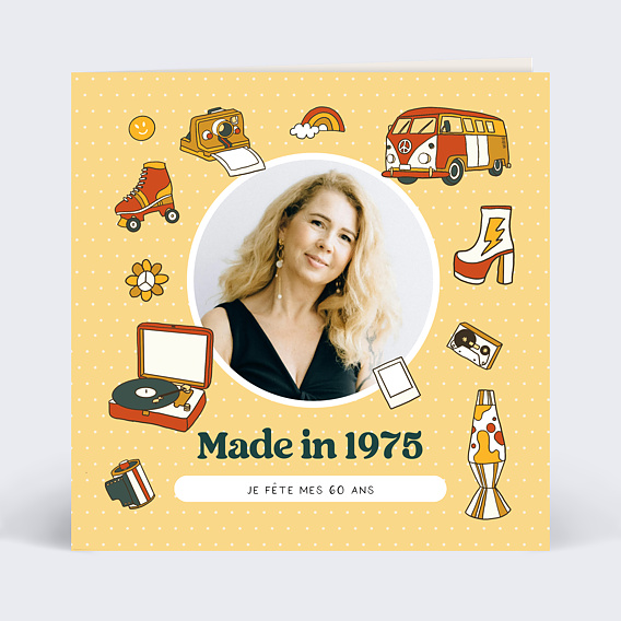 Carte anniversaire Objets des années 70