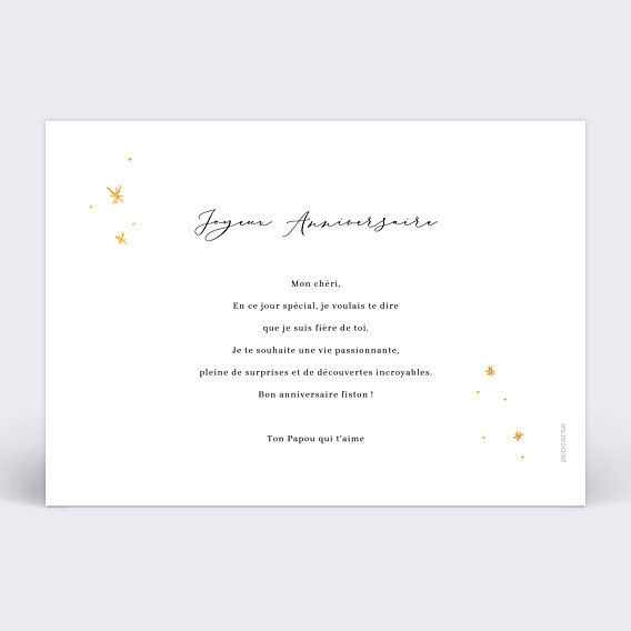 Carte anniversaire Année Étincelante Verso