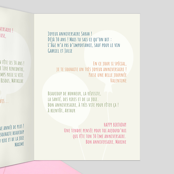 Carte anniversaire Ballons Confettis Intérieur Droit