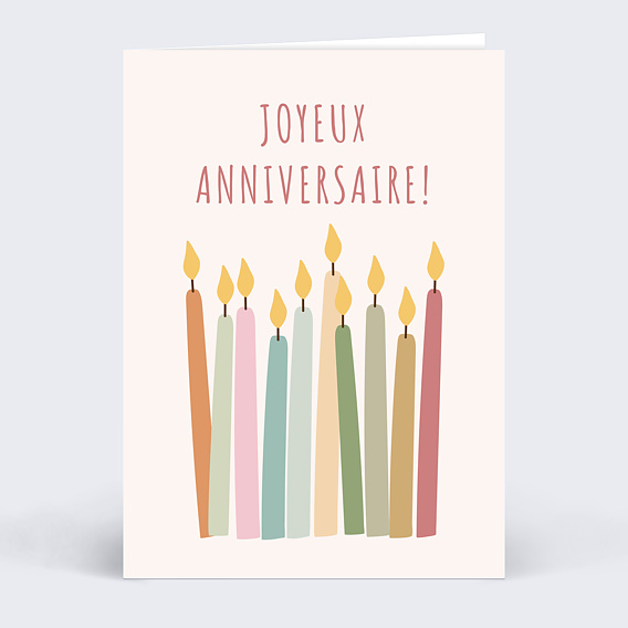 Carte anniversaire Bougies Multicolores Recto