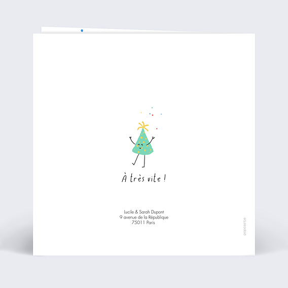 Carte anniversaire Chapeaux Festifs Verso