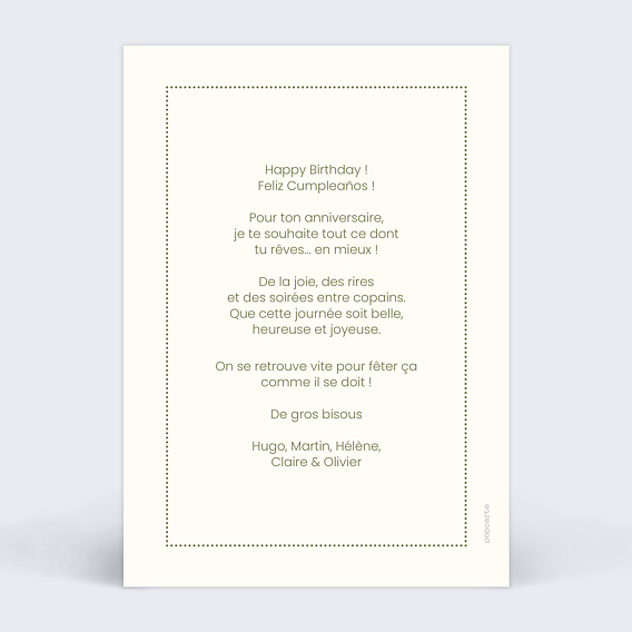 Carte anniversaire Grands chiffres petite photo Verso