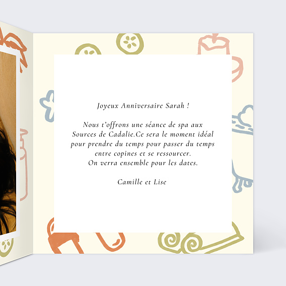 Carte anniversaire Bon pour un spa Intérieur Droit