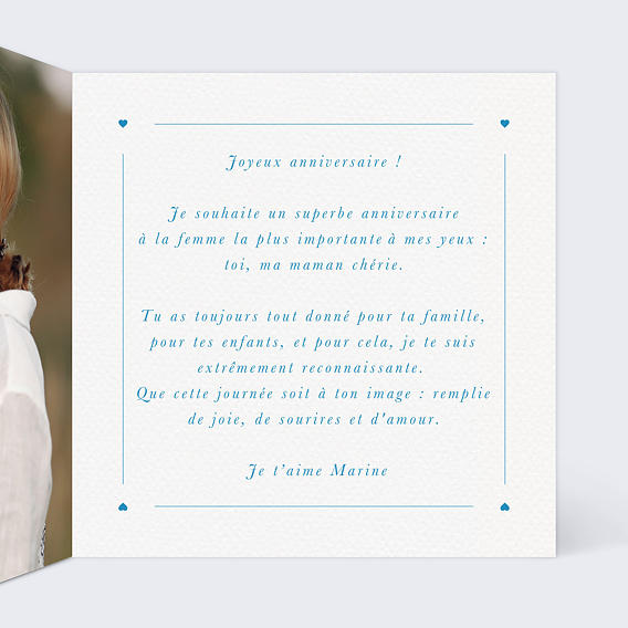 Carte anniversaire Photo en Coeur Intérieur Droit