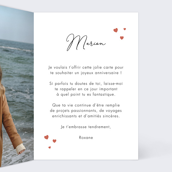 Carte anniversaire Encadré Cœurs Intérieur Droit