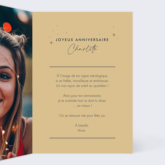 Carte anniversaire Signe Astrologique Intérieur Droit