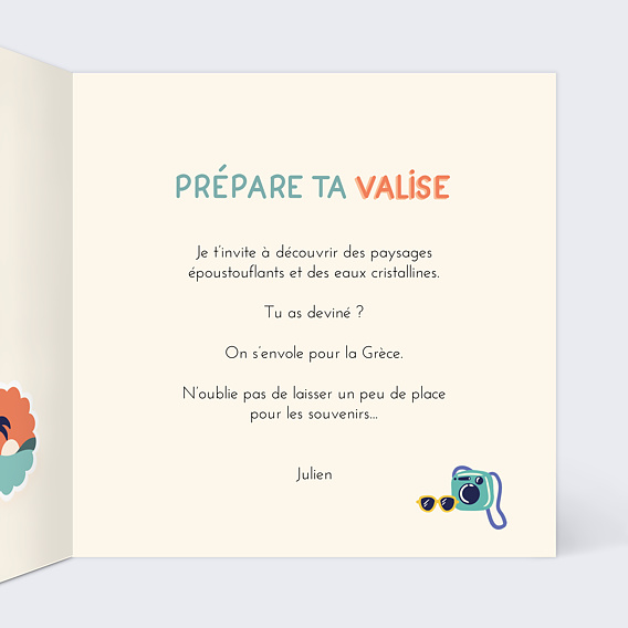 Carte anniversaire Prépare ta Valise Intérieur Droit