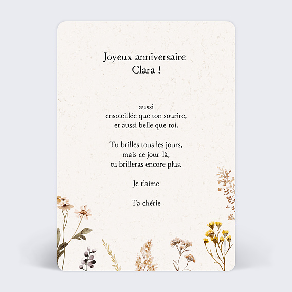 Carte anniversaire Bouquet Sauvage Verso